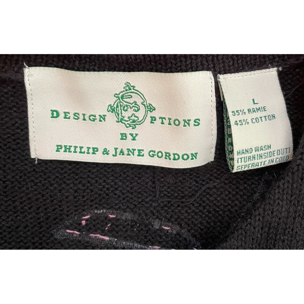 DESIGN OPTIONS Philip‎ & Jane Gordon Black Cardigan Sweater Sequin Dragonfly VTG - Picture 8 of 12